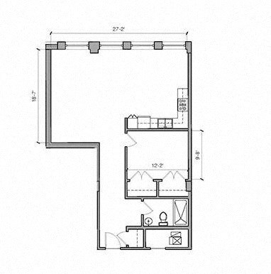 a floor plan of a small house with a bedroom and a living room